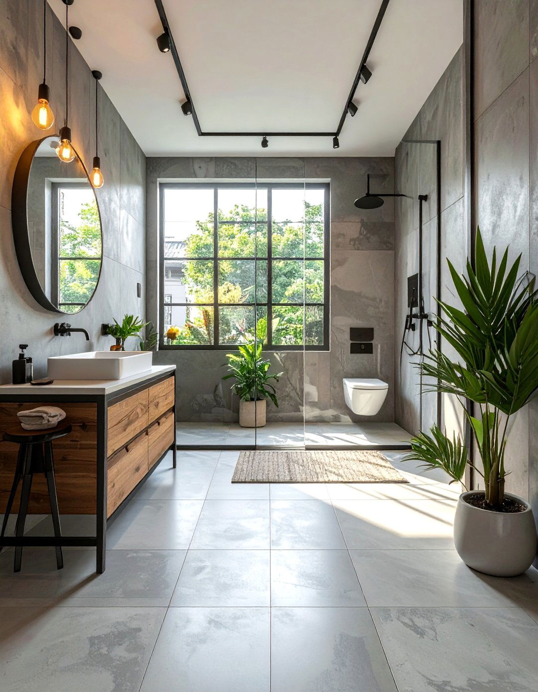 Concrete Look Porcelain Small Bathroom Flooring - 15 Stylish Small Bathroom Flooring Ideas for Any Home