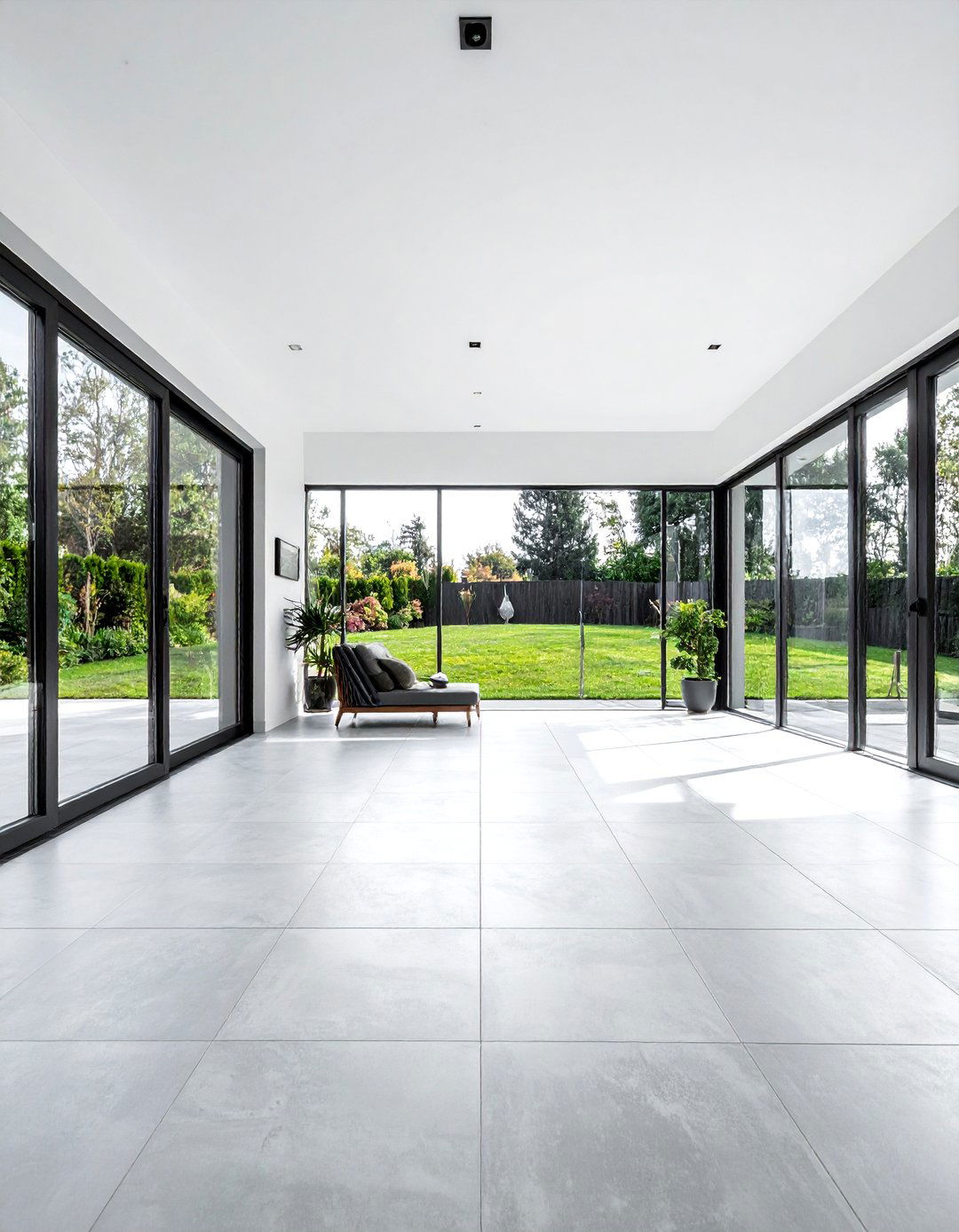 Concrete Look Porcelain Tiles - 15 Sunroom Tile Floor Ideas for a Bright and Cozy Space