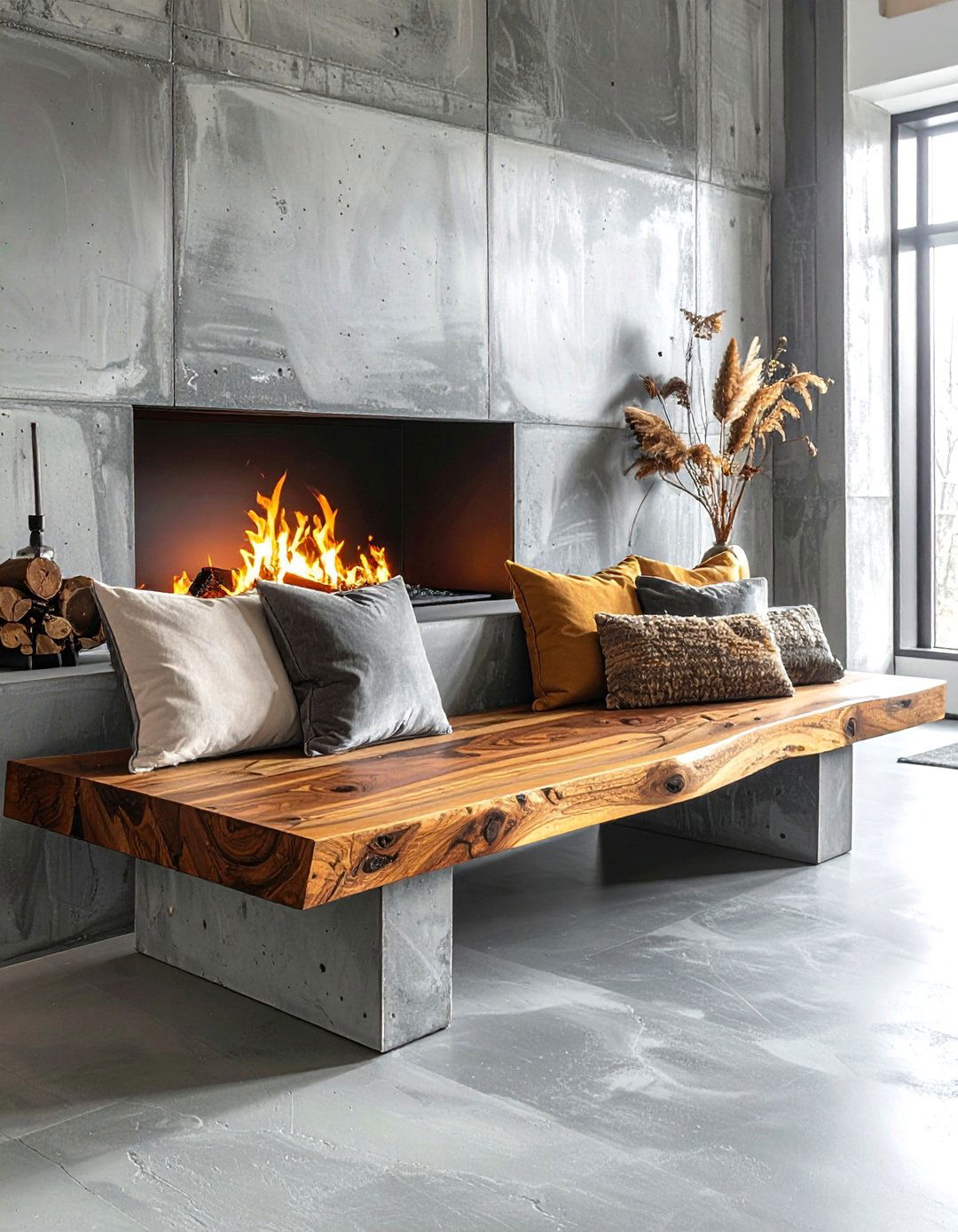 Concrete Modern Fireplace Benches - 20 Fireplace Bench Ideas to Cozy Up Your Living Room