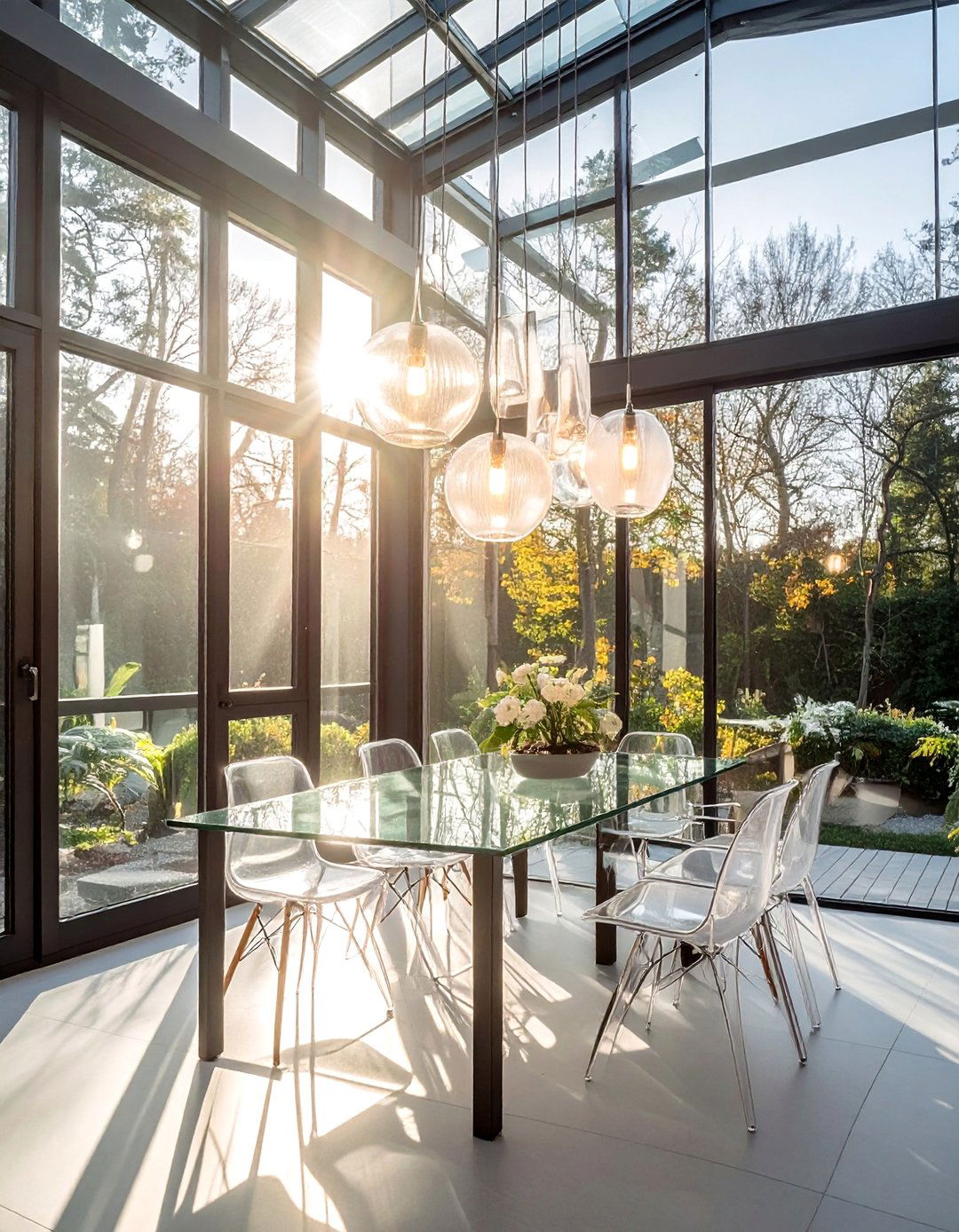 Contemporary Glass Dining Space - 25 Sunroom Dining Room Ideas for a Bright Space