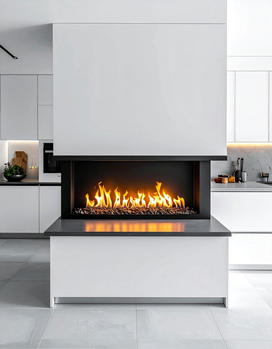 Contemporary Linear Kitchen Fireplaces - 25 Kitchens With Fireplaces for Cozy Cooking Spaces