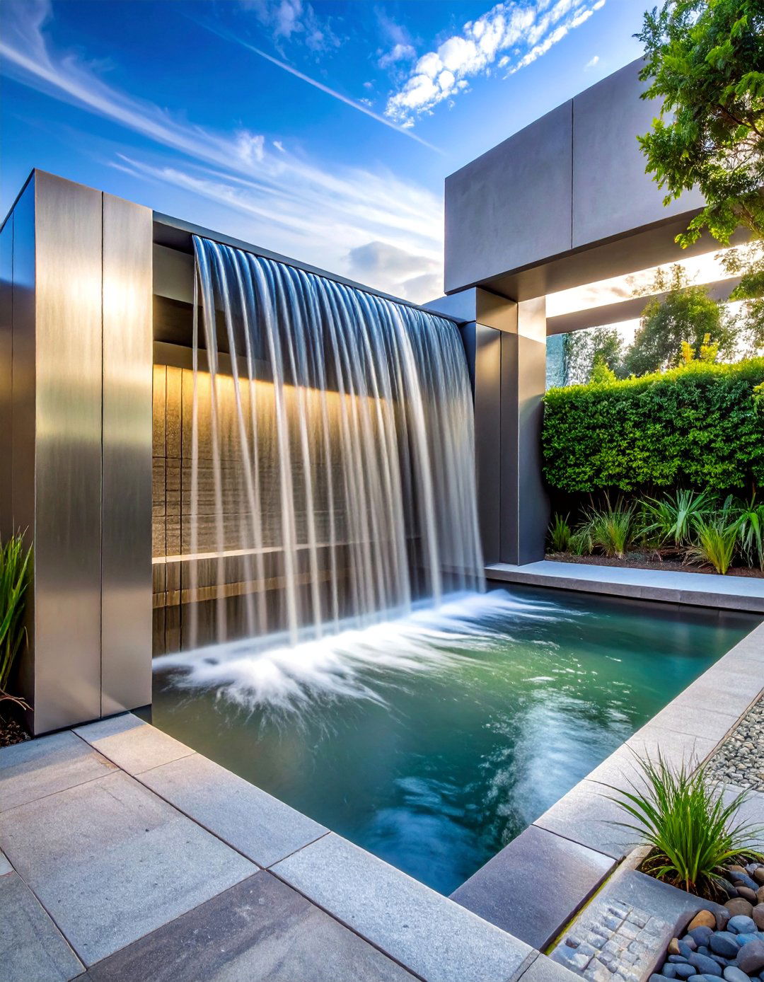 Contemporary Linear Waterfall - 15 Pondless Waterfall Ideas for Low-Maintenance Beauty