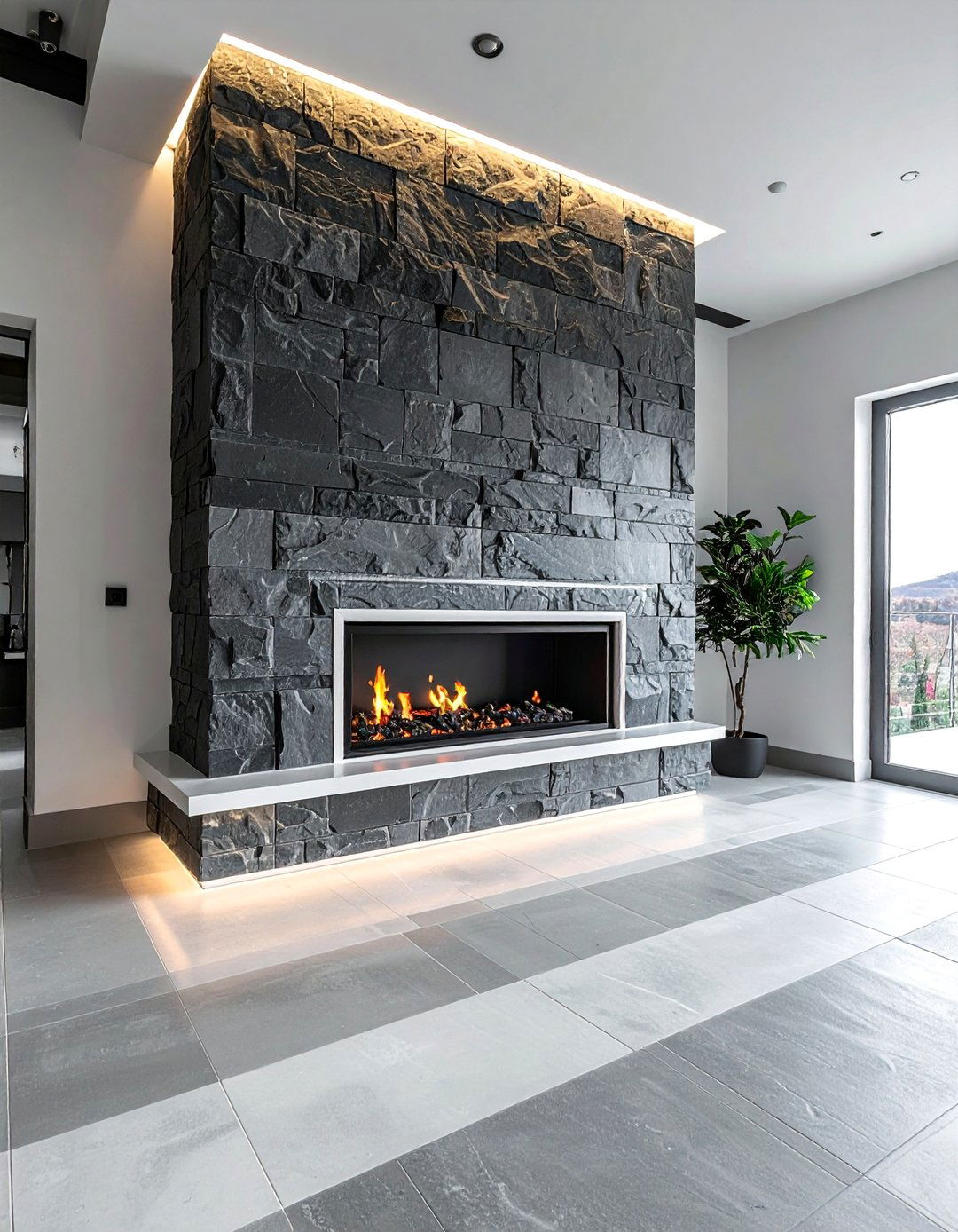 Contrasting Grout Floor to Ceiling Stone Fireplace - 20 Floor-to-Ceiling Stone Fireplace Ideas for a Stunning Focal Point