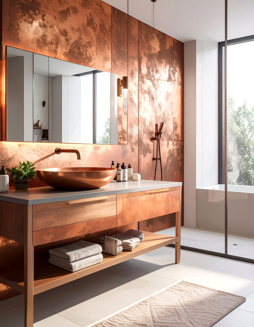Copper Accent Elements - 30 Open Concept Bathroom Ideas for Modern Homes