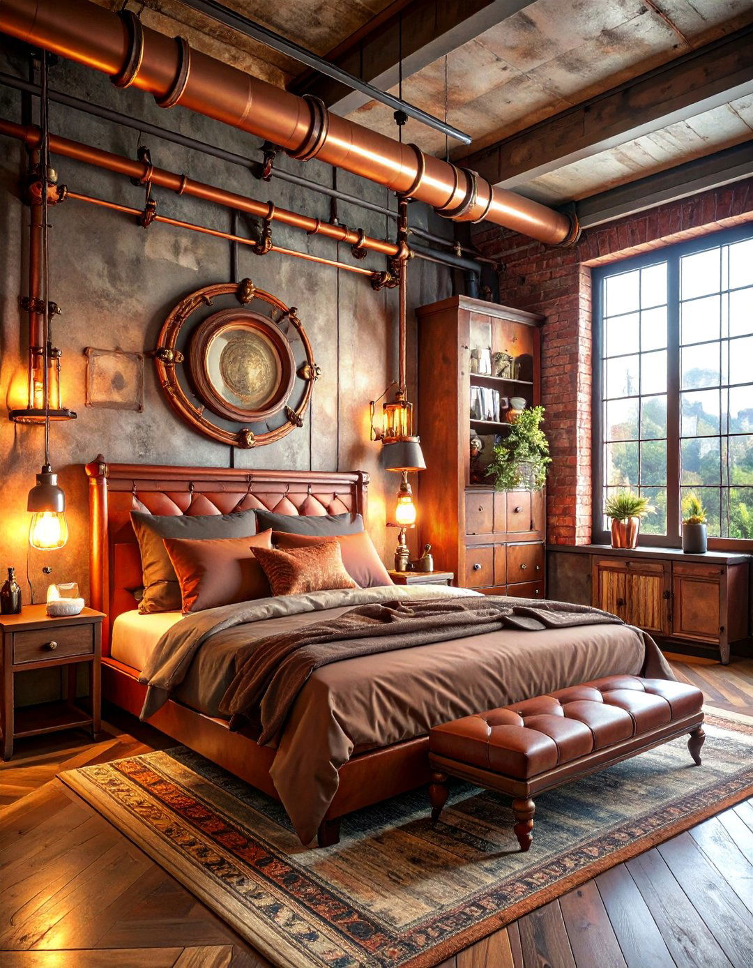 Copper Accent Elements - 15 Steampunk Bedroom Ideas for a Unique Industrial Look