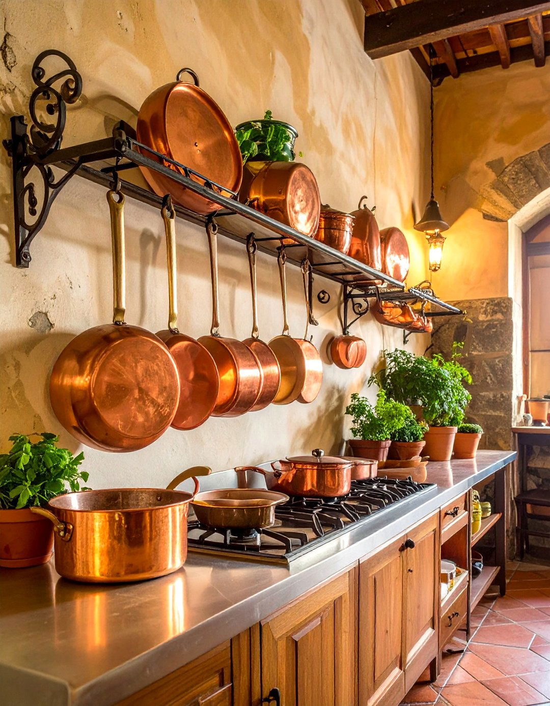 Copper Pots and Pans as Decor - 20 Italian Restaurant Decor Ideas for an Authentic Ambiance
