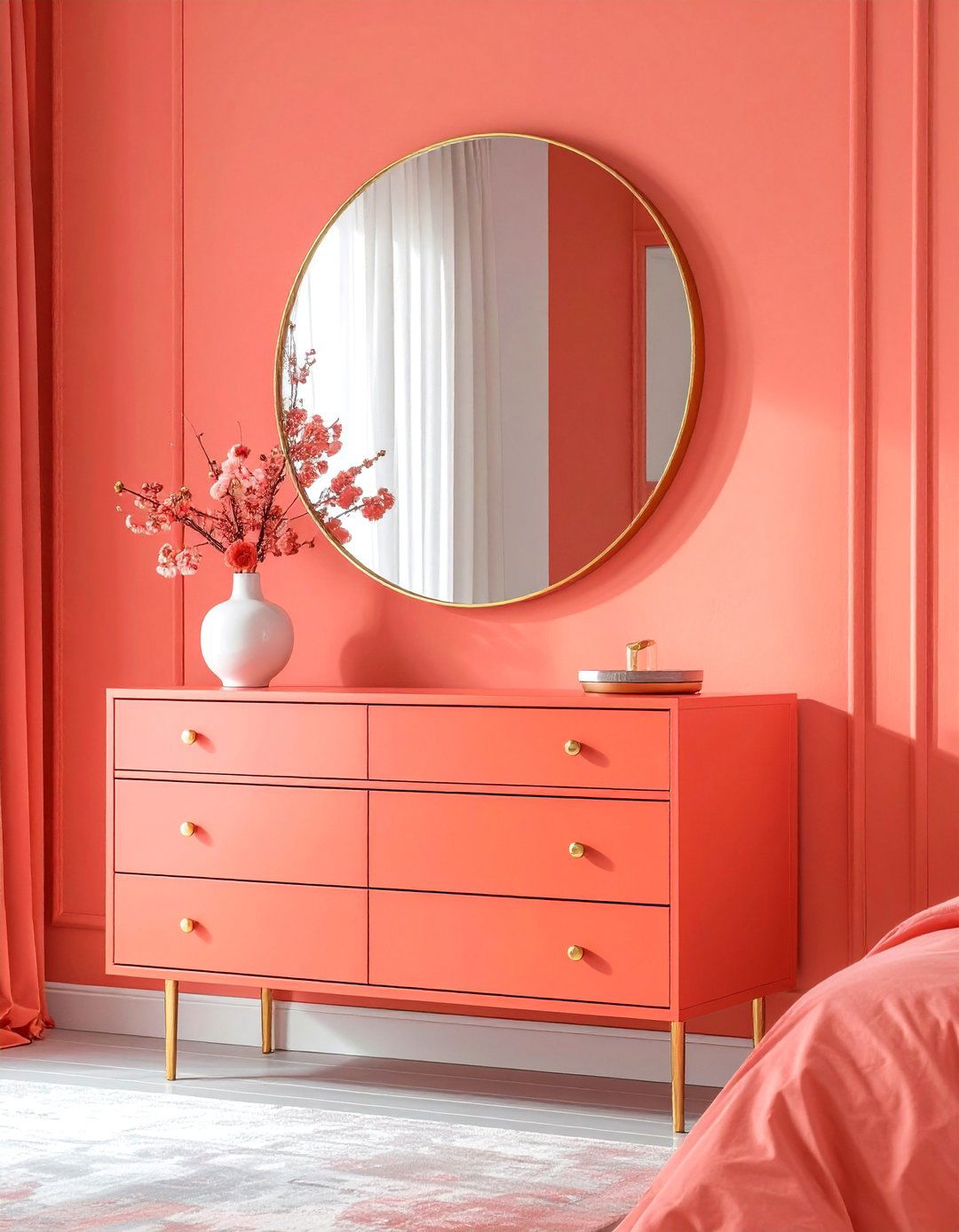 Coral Bedroom with Gold Accents - 25 Coral Bedroom Ideas for a Fresh and Vibrant Look