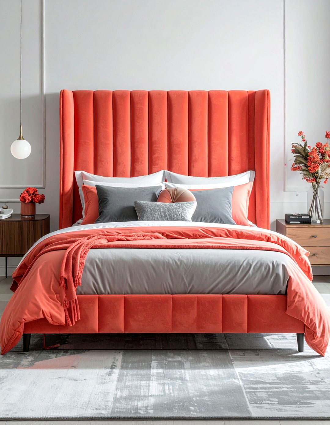Coral Upholstered Headboard - 25 Coral Bedroom Ideas for a Fresh and Vibrant Look