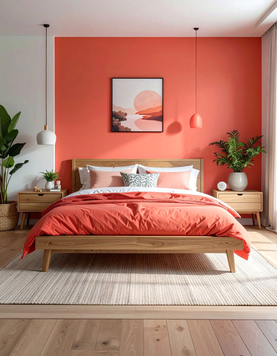 Coral with Natural Wood Tones - 25 Coral Bedroom Ideas for a Fresh and Vibrant Look