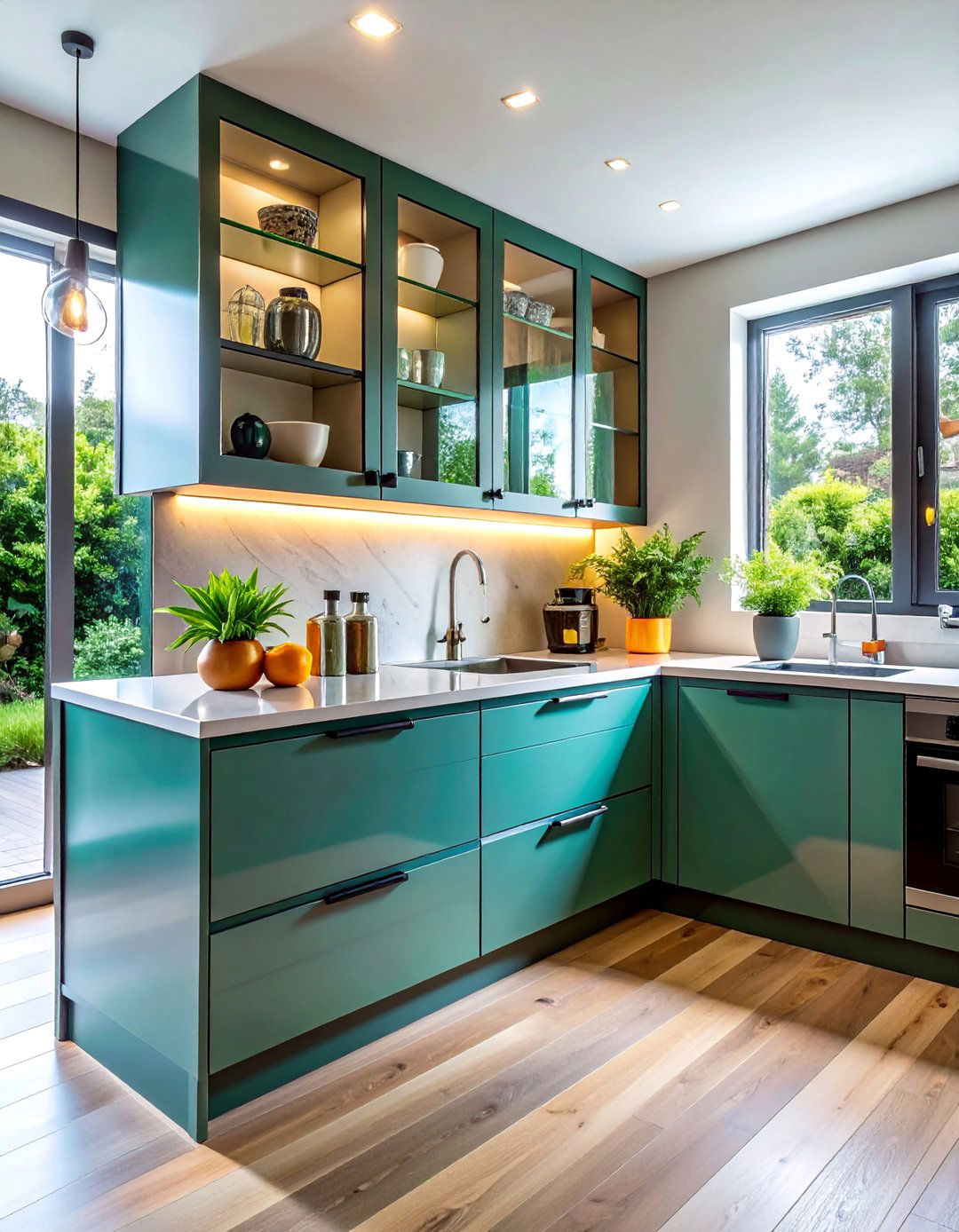 Corner Glass Cabinet Display Features - 15 Kitchen Cabinets With Glass Doors for a Modern Look