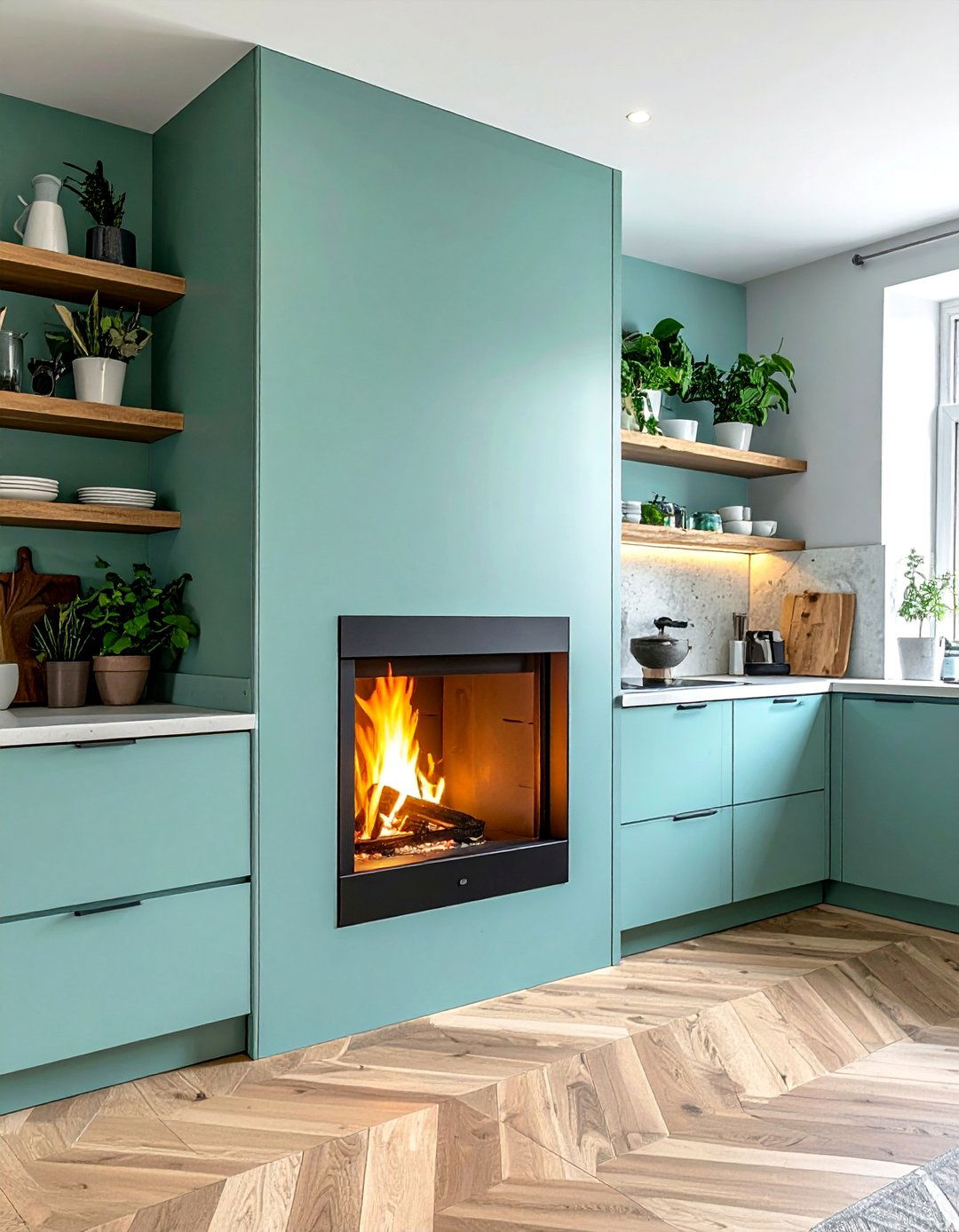 Corner Kitchen Fireplaces - 25 Kitchens With Fireplaces for Cozy Cooking Spaces