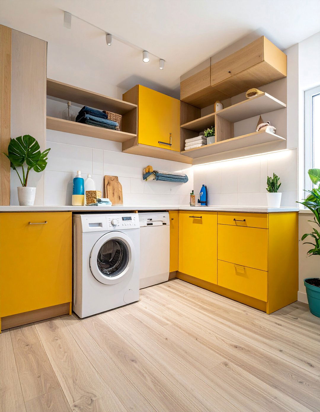 Corner Storage Maximization - 15 Smart Small Laundry Room Ideas with Top Load Washer