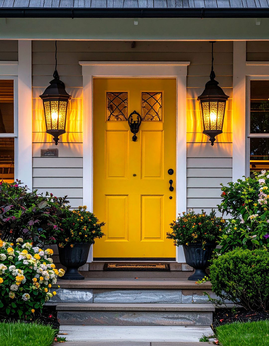 Cottage Front Porch with Antique Inspired Lantern Lighting - 15 Creative Cottage Front Porch Ideas for Cozy Homes