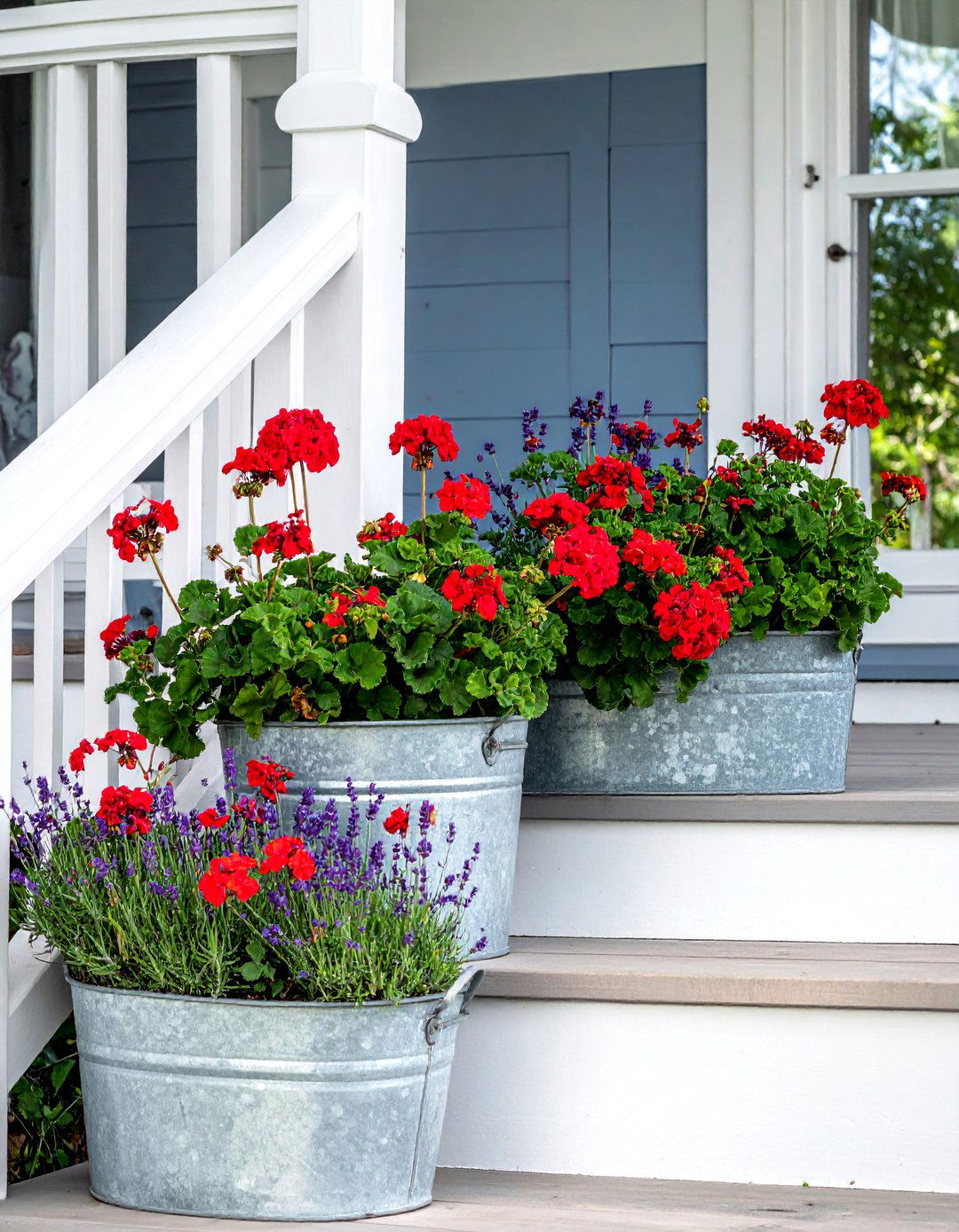 Cottage Front Porch with Rustic Galvanized Planters - 15 Creative Cottage Front Porch Ideas for Cozy Homes