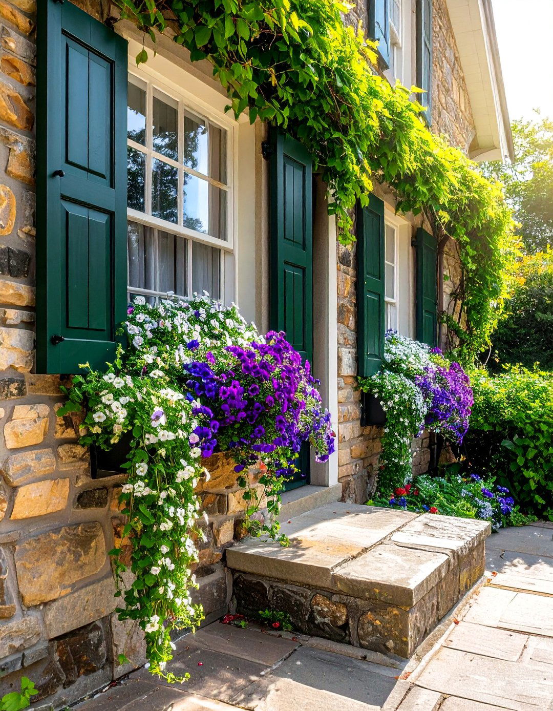 Cottage Front Porch with Window Boxes Overflowing with Blooms - 15 Creative Cottage Front Porch Ideas for Cozy Homes