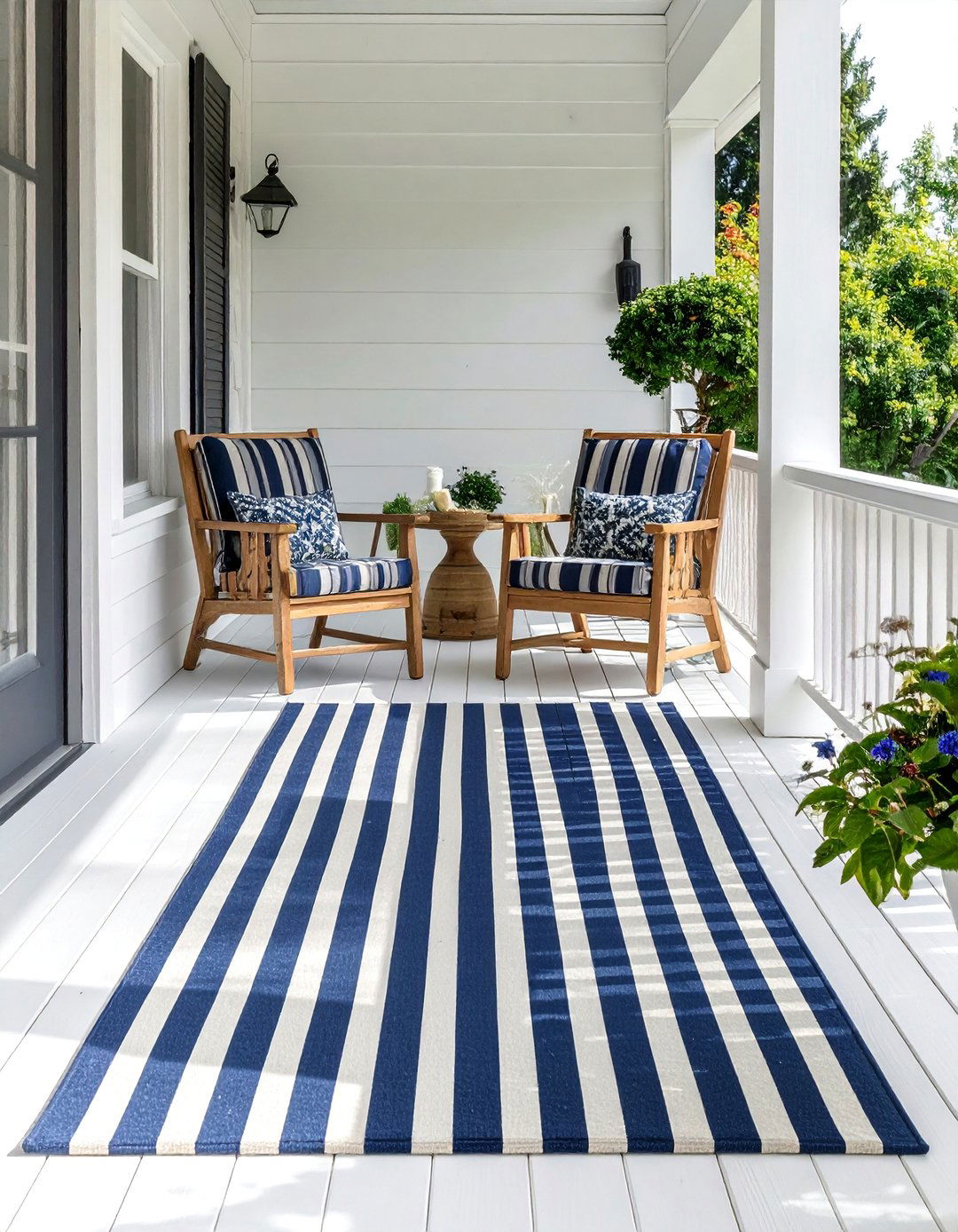 Cottage Front Porch with a Cozy Outdoor Rug - 15 Creative Cottage Front Porch Ideas for Cozy Homes