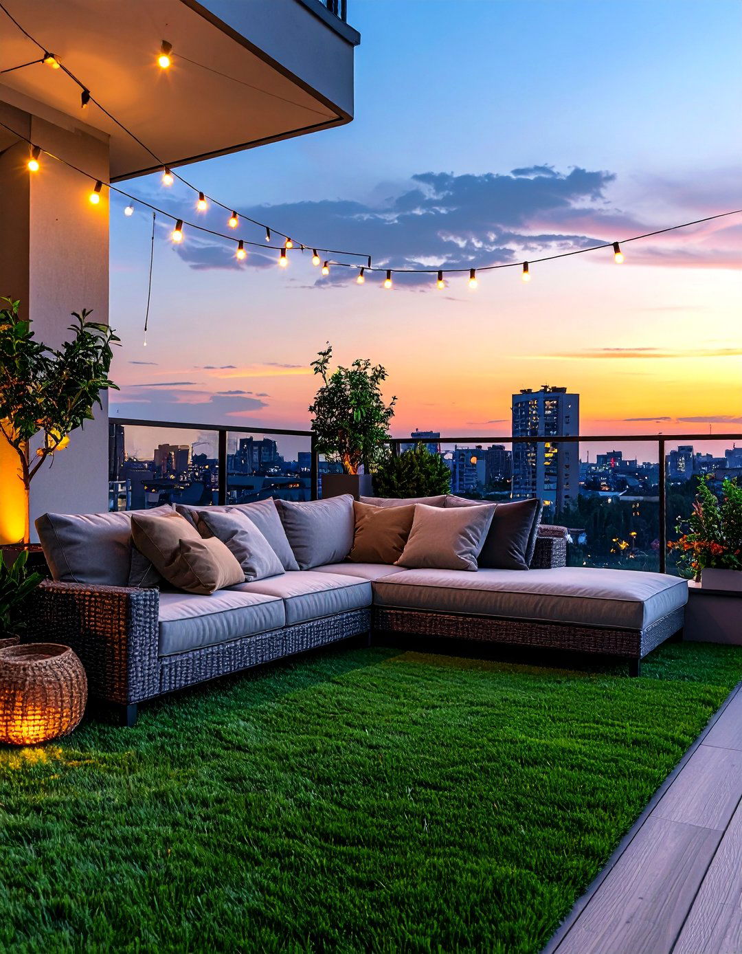 Cozy Lounge Area on an Artificial Grass Balcony - 20 Artificial Grass Balcony Design Ideas for Urban Spaces