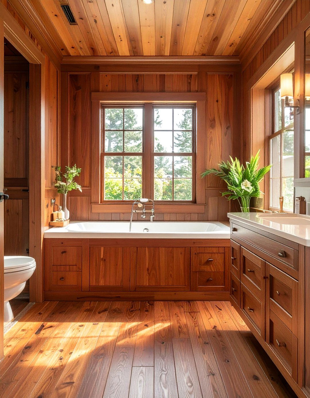 Craftsman Bathroom Featuring a Wooden Bathtub Surround - 30 Craftsman Bathroom Ideas for a Classic Design