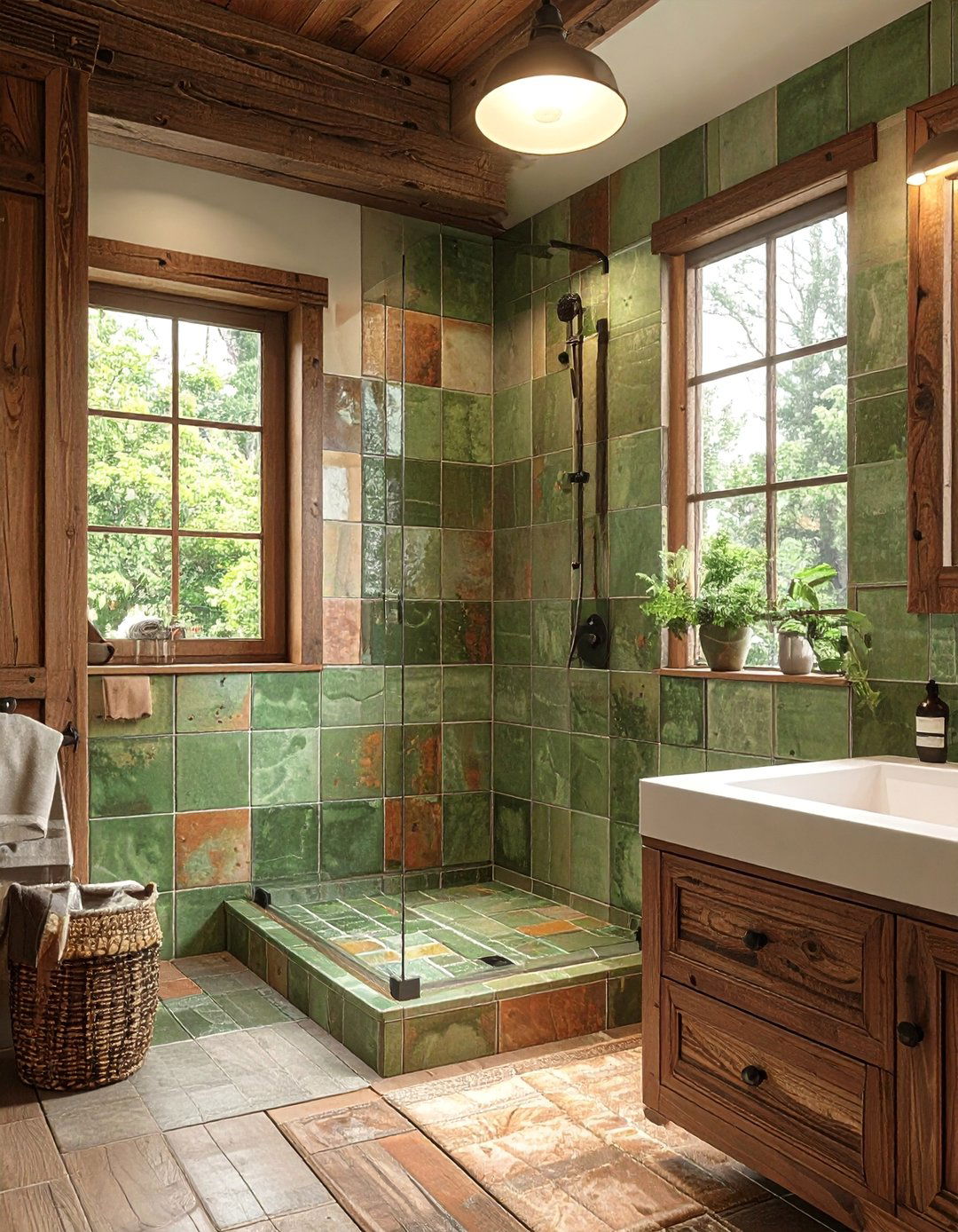 Craftsman Bathroom with Earthy Ceramic Tile - 30 Craftsman Bathroom Ideas for a Classic Design