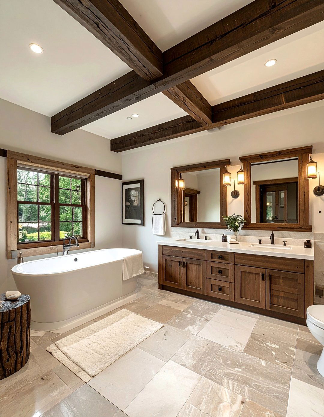 Craftsman Bathroom with Exposed Wood Beams - 30 Craftsman Bathroom Ideas for a Classic Design