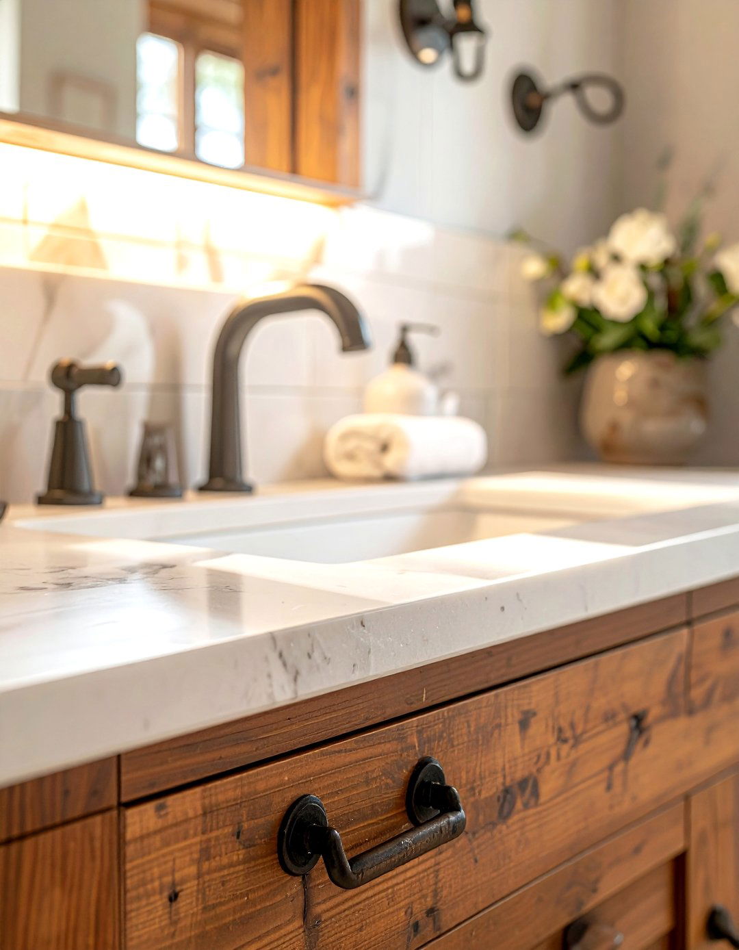 Craftsman Bathroom with Forged Iron Hardware Details - 30 Craftsman Bathroom Ideas for a Classic Design