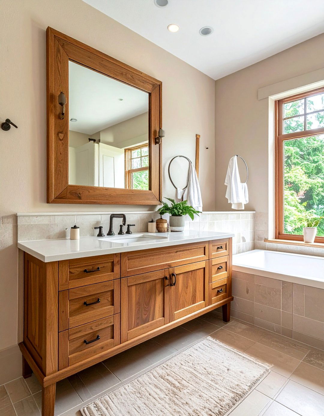 Craftsman Bathroom with Mission Style Vanity Mirrors - 30 Craftsman Bathroom Ideas for a Classic Design