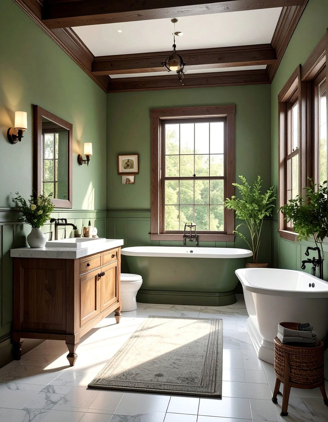 Craftsman Bathroom with Muted Green or Blue Wall Colors - 30 Craftsman Bathroom Ideas for a Classic Design