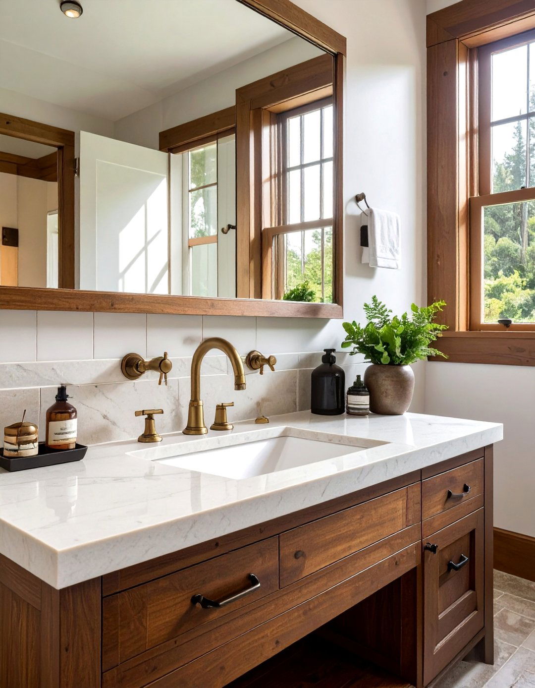 Craftsman Bathroom with Natural Stone Countertops - 30 Craftsman Bathroom Ideas for a Classic Design
