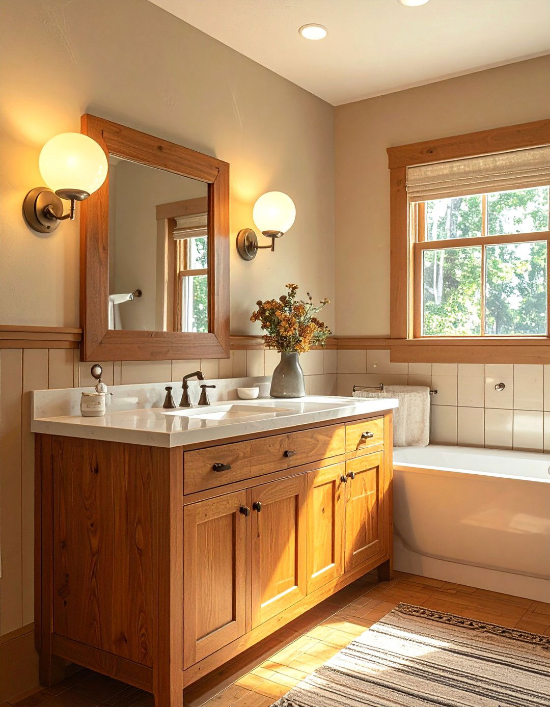 Craftsman Bathroom with Schoolhouse Style Lighting - 30 Craftsman Bathroom Ideas for a Classic Design