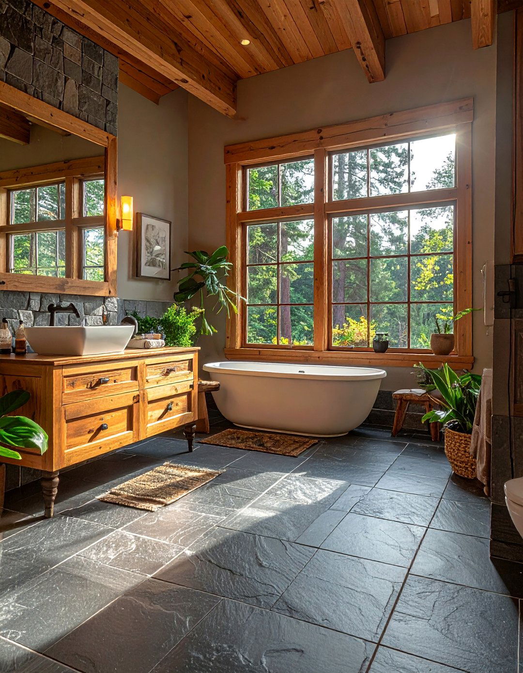 Craftsman Bathroom with Slate Floor Tiles - 30 Craftsman Bathroom Ideas for a Classic Design