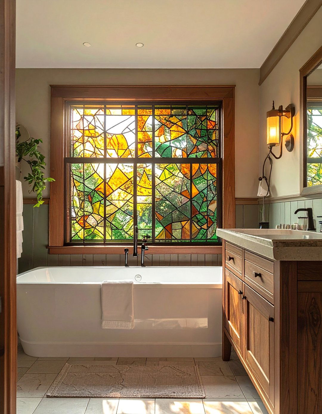 Craftsman Bathroom with Stained Glass Windows - 30 Craftsman Bathroom Ideas for a Classic Design
