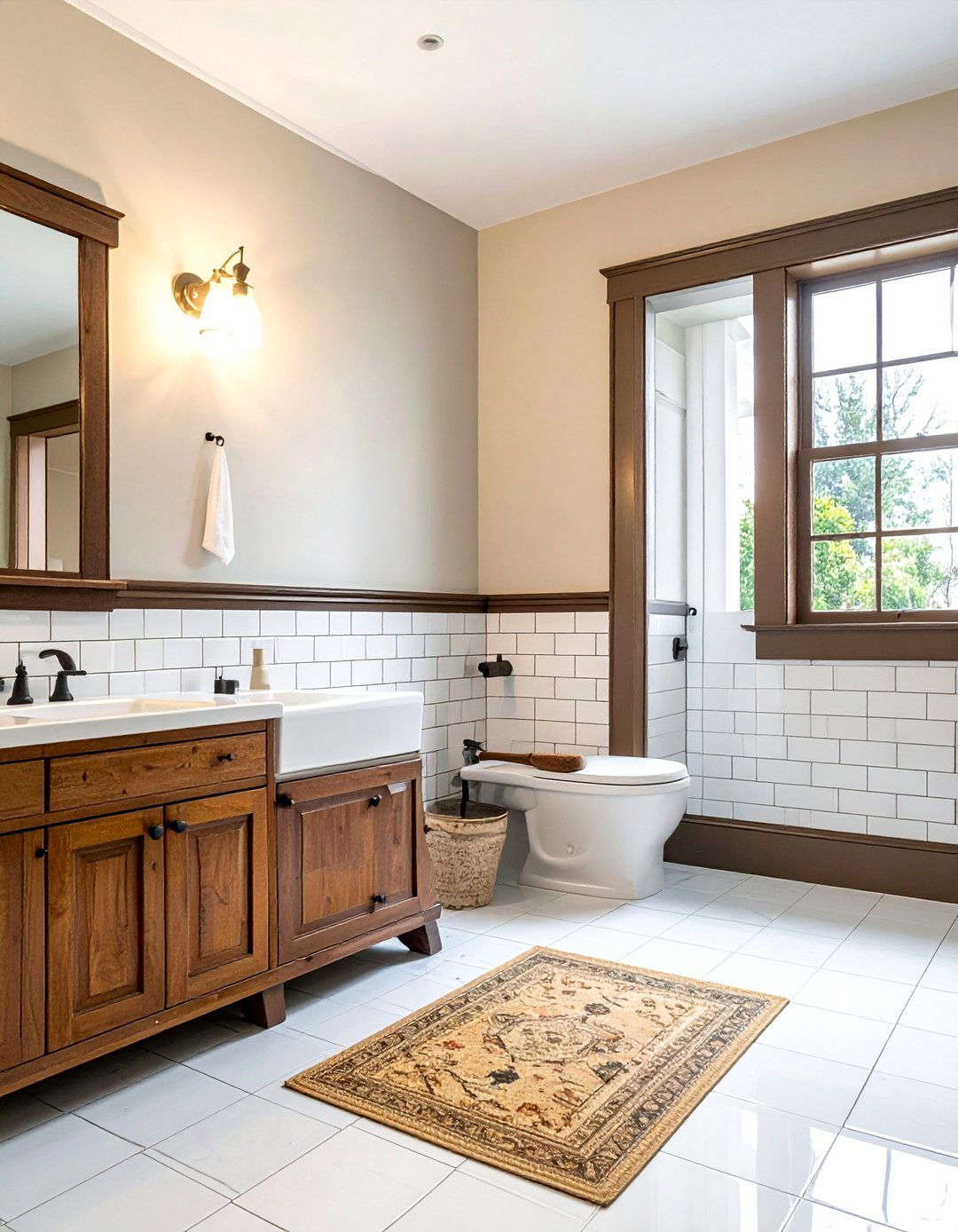 Craftsman Bathroom with Subway Tile Wainscoting - 30 Craftsman Bathroom Ideas for a Classic Design