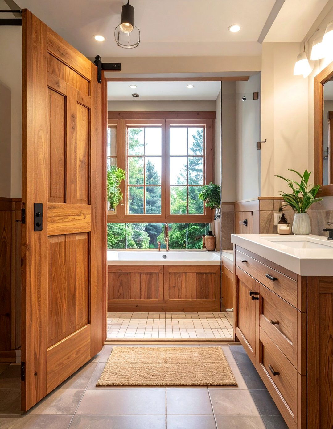 Craftsman Bathroom with a Pocket Door Entrance - 30 Craftsman Bathroom Ideas for a Classic Design