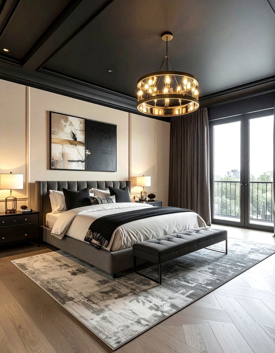 Cream Bedroom with a Black Painted Ceiling - 35 Cream and Black Bedroom Ideas for Elegant Style