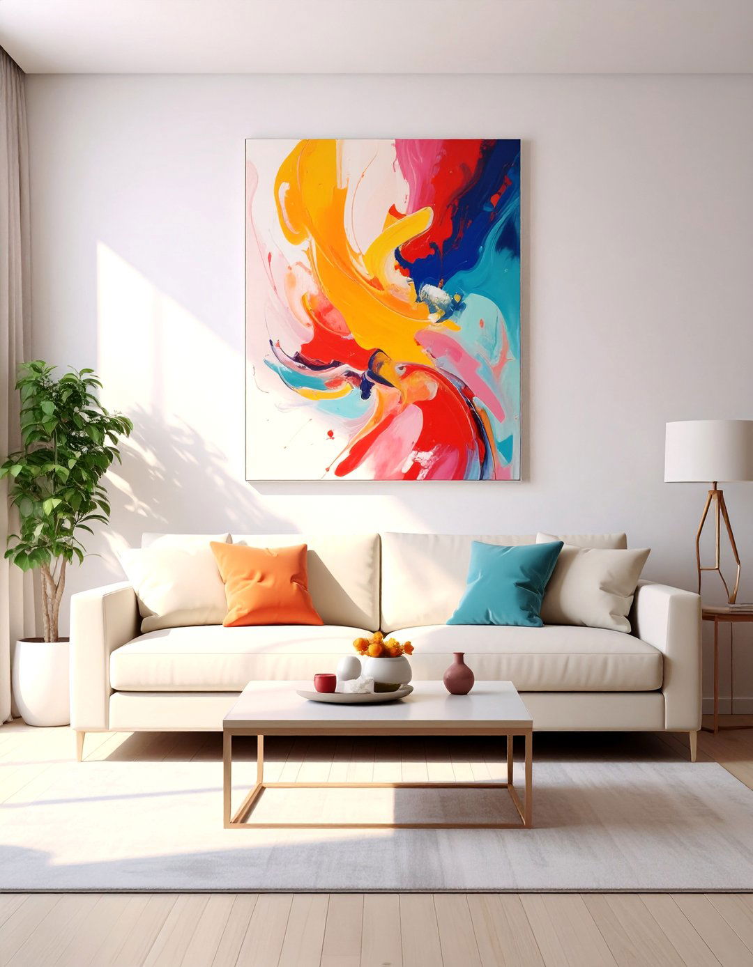 Cream Couch Living Room with Colorful Art - 20 Cream Couch Living Room Ideas for a Cozy Space