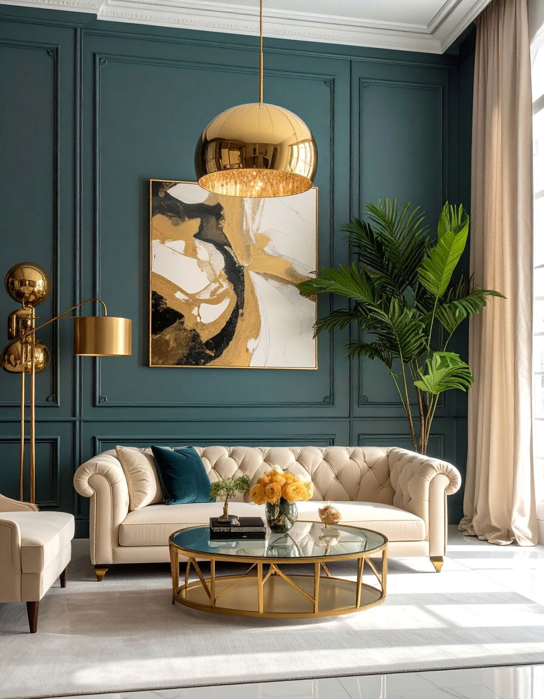 Cream Couch Living Room with Gold Accents - 20 Cream Couch Living Room Ideas for a Cozy Space