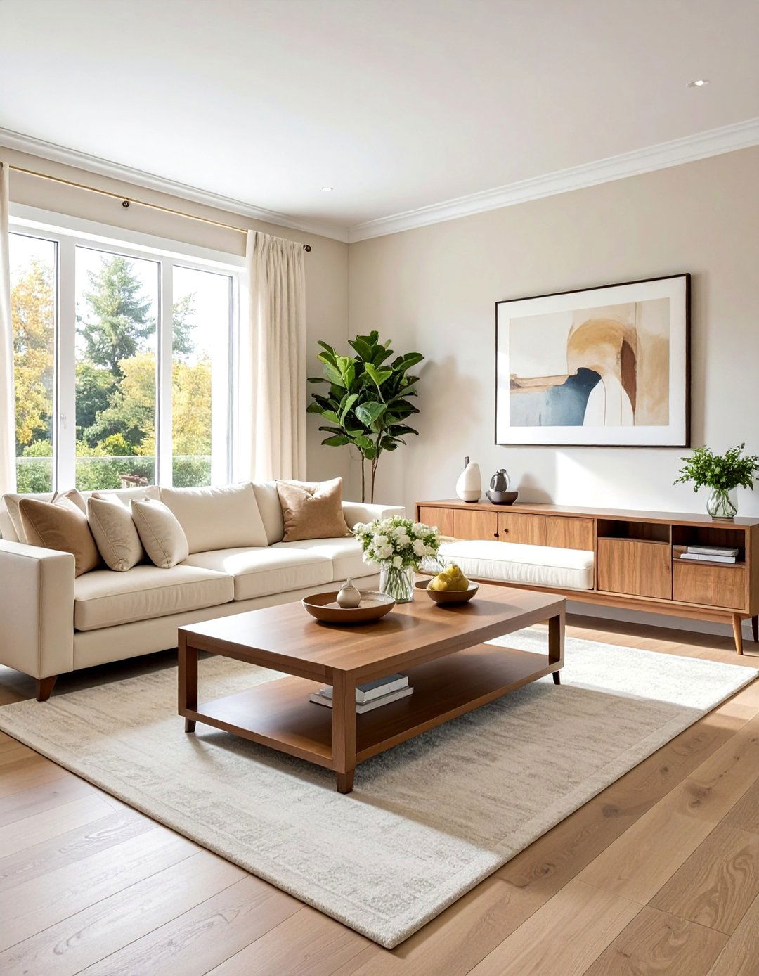 Cream Couch Living Room with Natural Wood Furniture - 20 Cream Couch Living Room Ideas for a Cozy Space