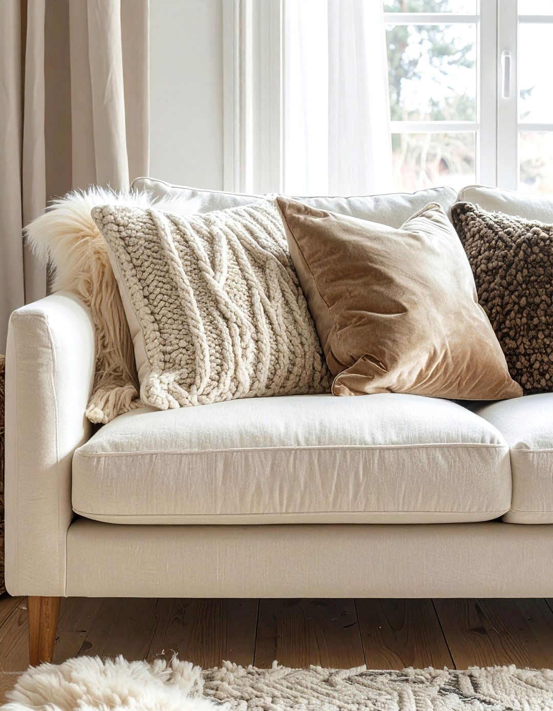 Cream Couch Living Room with Textured Throw Pillows - 20 Cream Couch Living Room Ideas for a Cozy Space