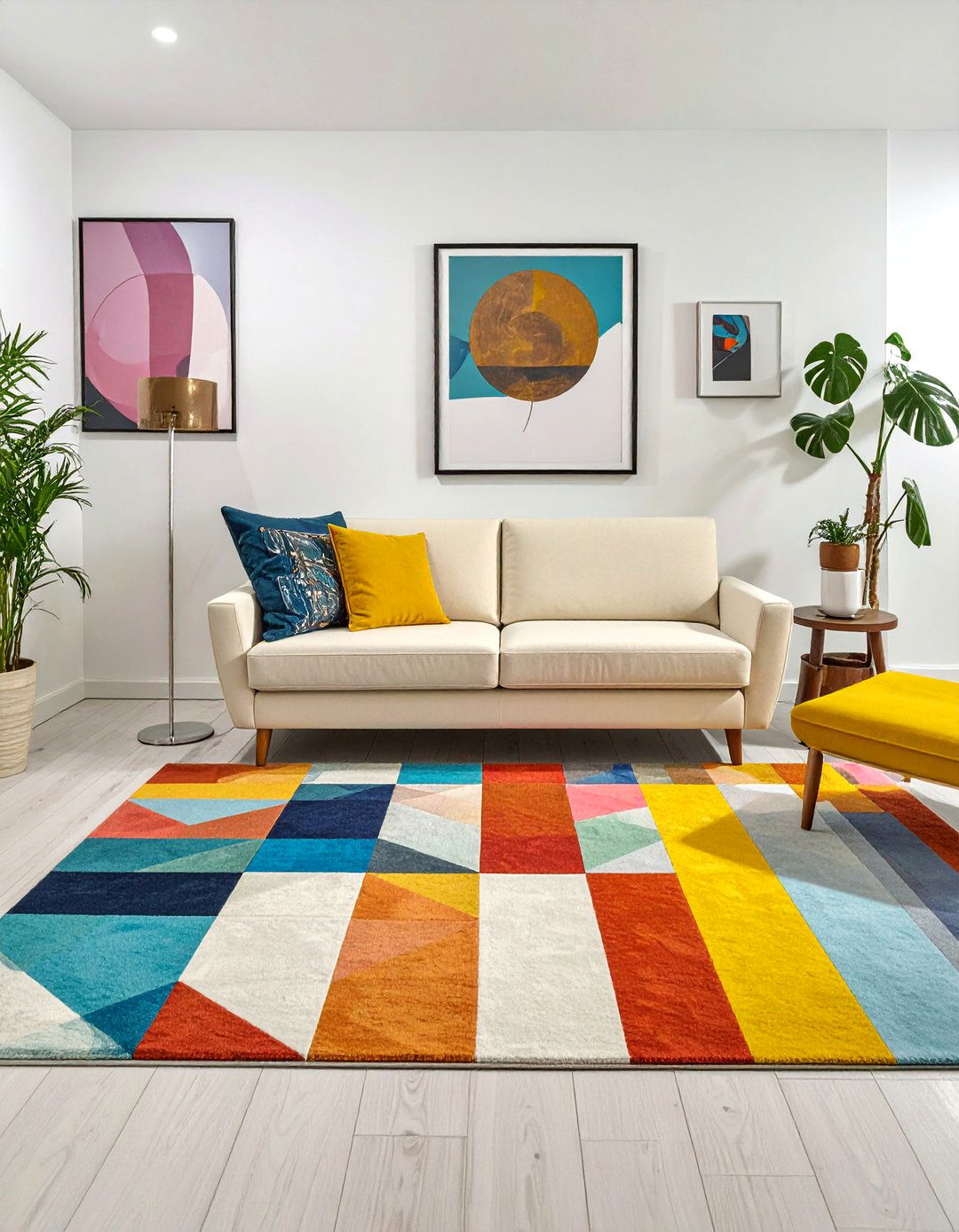 Cream Couch Living Room with a Bold Patterned Rug - 20 Cream Couch Living Room Ideas for a Cozy Space