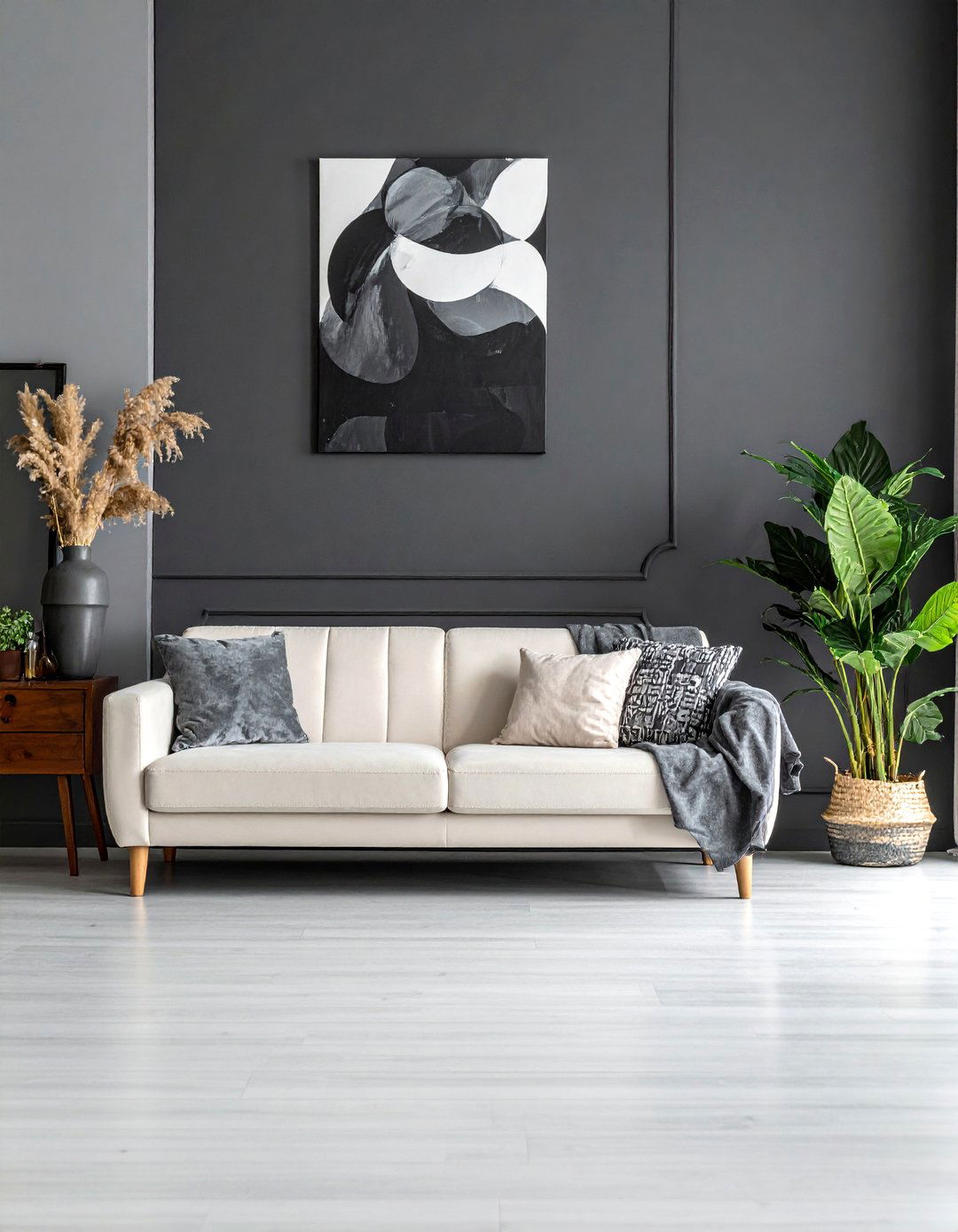 Cream Couch Living Room with a Dark Accent Wall - 20 Cream Couch Living Room Ideas for a Cozy Space