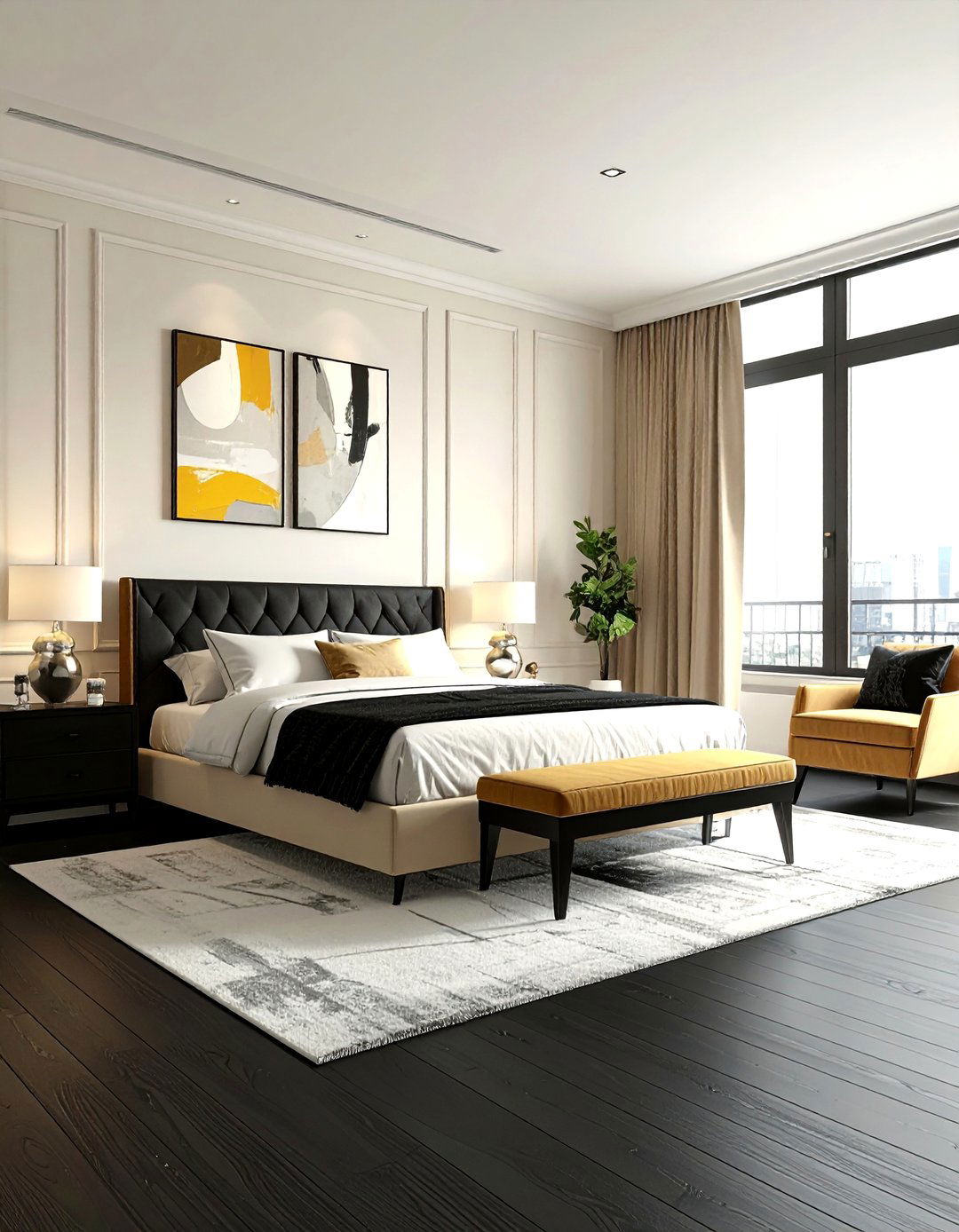 Cream Walls and Black Flooring Combination - 35 Cream and Black Bedroom Ideas for Elegant Style