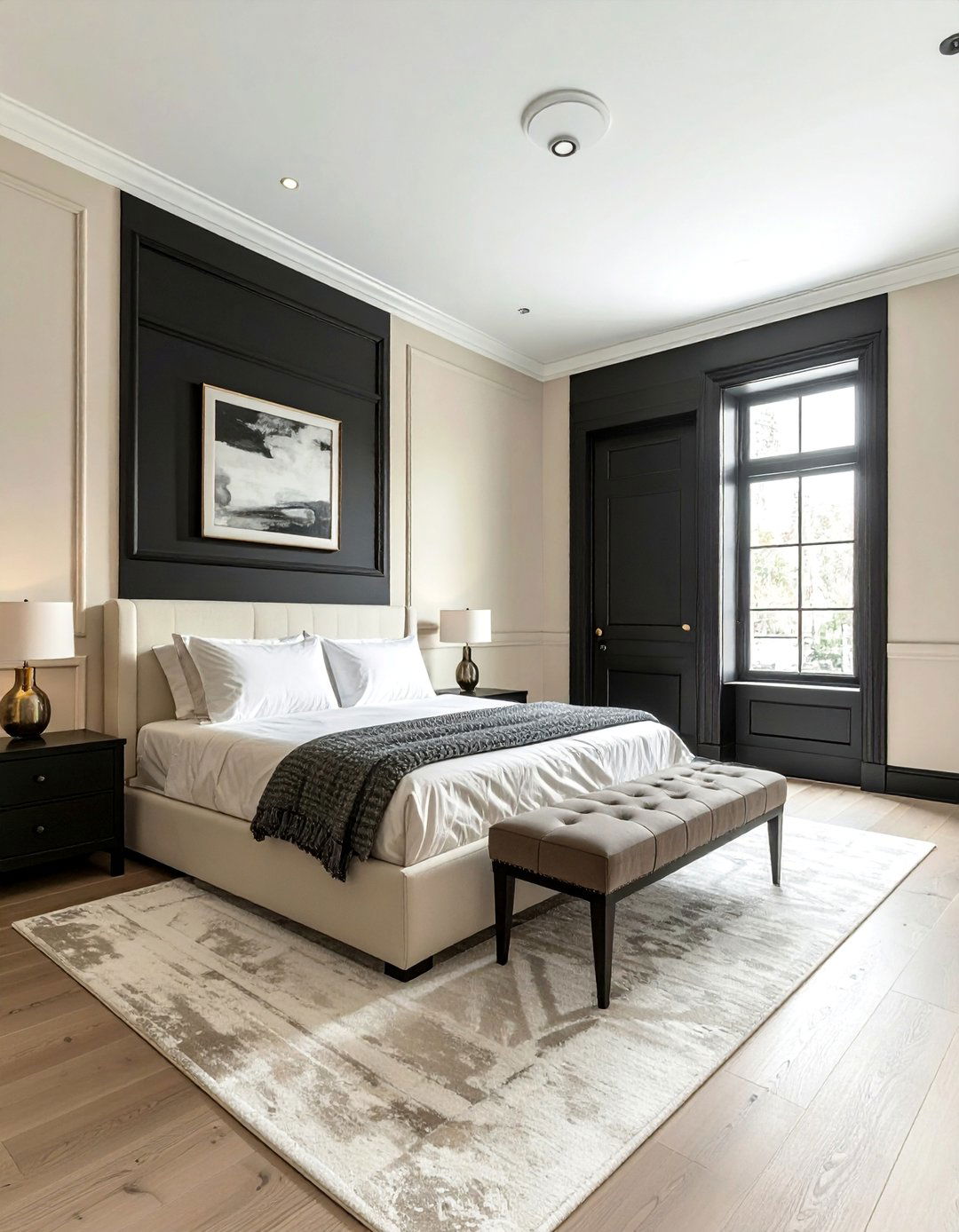 Cream Walls with Black Trim and Doors - 35 Cream and Black Bedroom Ideas for Elegant Style