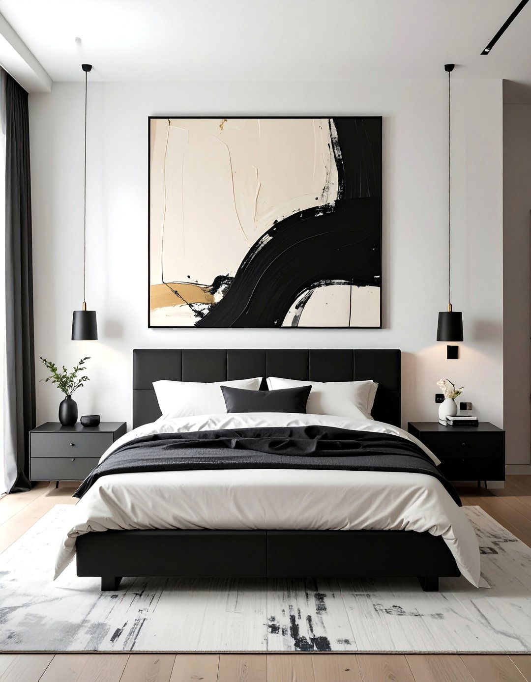 Cream and Black Abstract Art - 35 Cream and Black Bedroom Ideas for Elegant Style