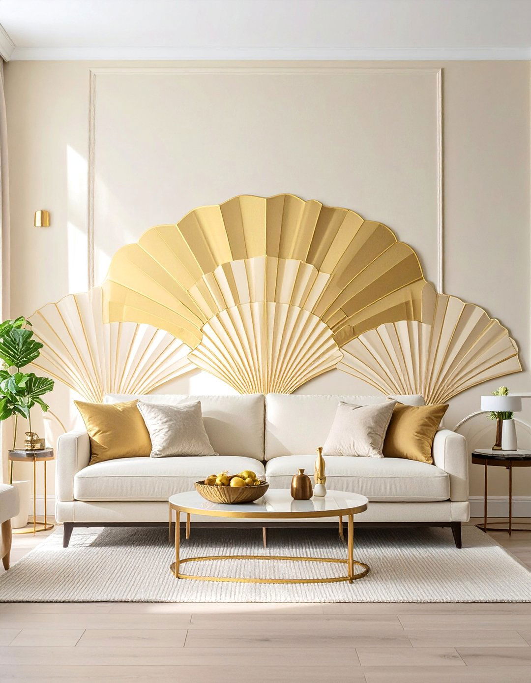 Cream and Gold Living Room Featuring an Accent Wall - 20 Cream and Gold Living Room Ideas for Elegance