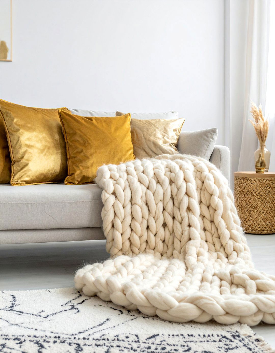 Cream and Gold Living Room with Layered Textures - 20 Cream and Gold Living Room Ideas for Elegance