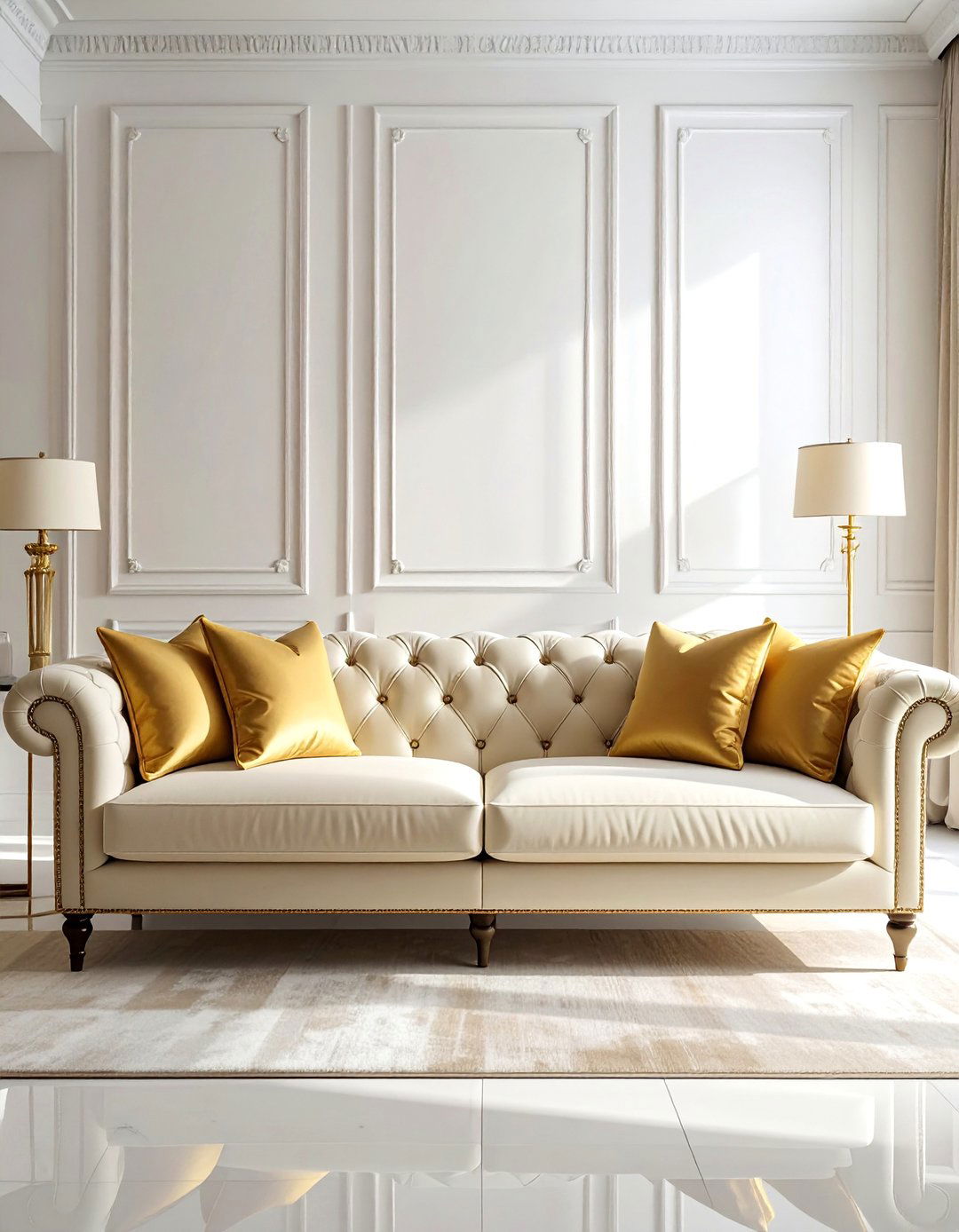 Cream and Gold Living Room with Velvet Seating - 20 Cream and Gold Living Room Ideas for Elegance