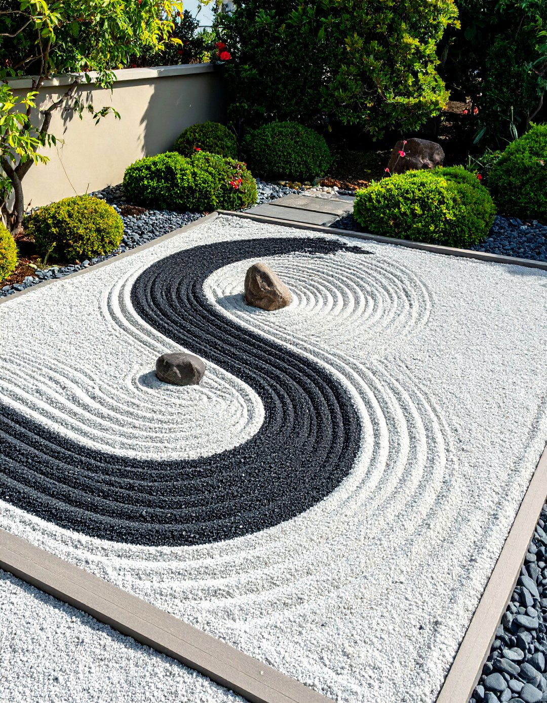 Creating Patterns with Contrasting Gravel - 20 Small Zen Garden Ideas for a Peaceful Outdoor Retreat