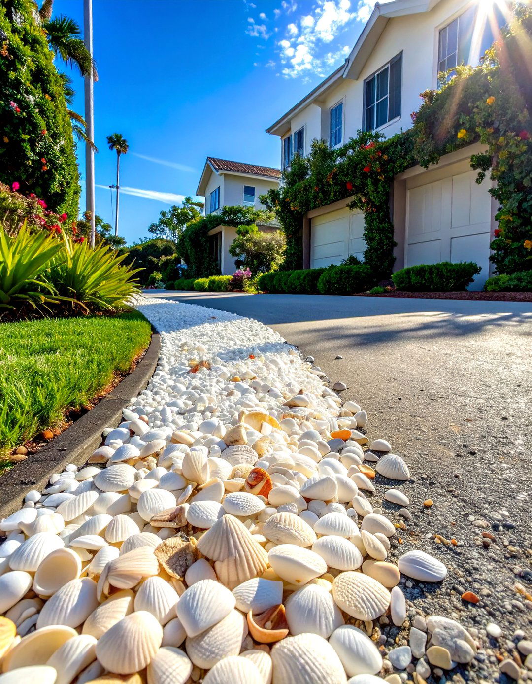 Crushed Seashell Borders - 25 Gravel Driveway Edging Ideas for a Polished Finish