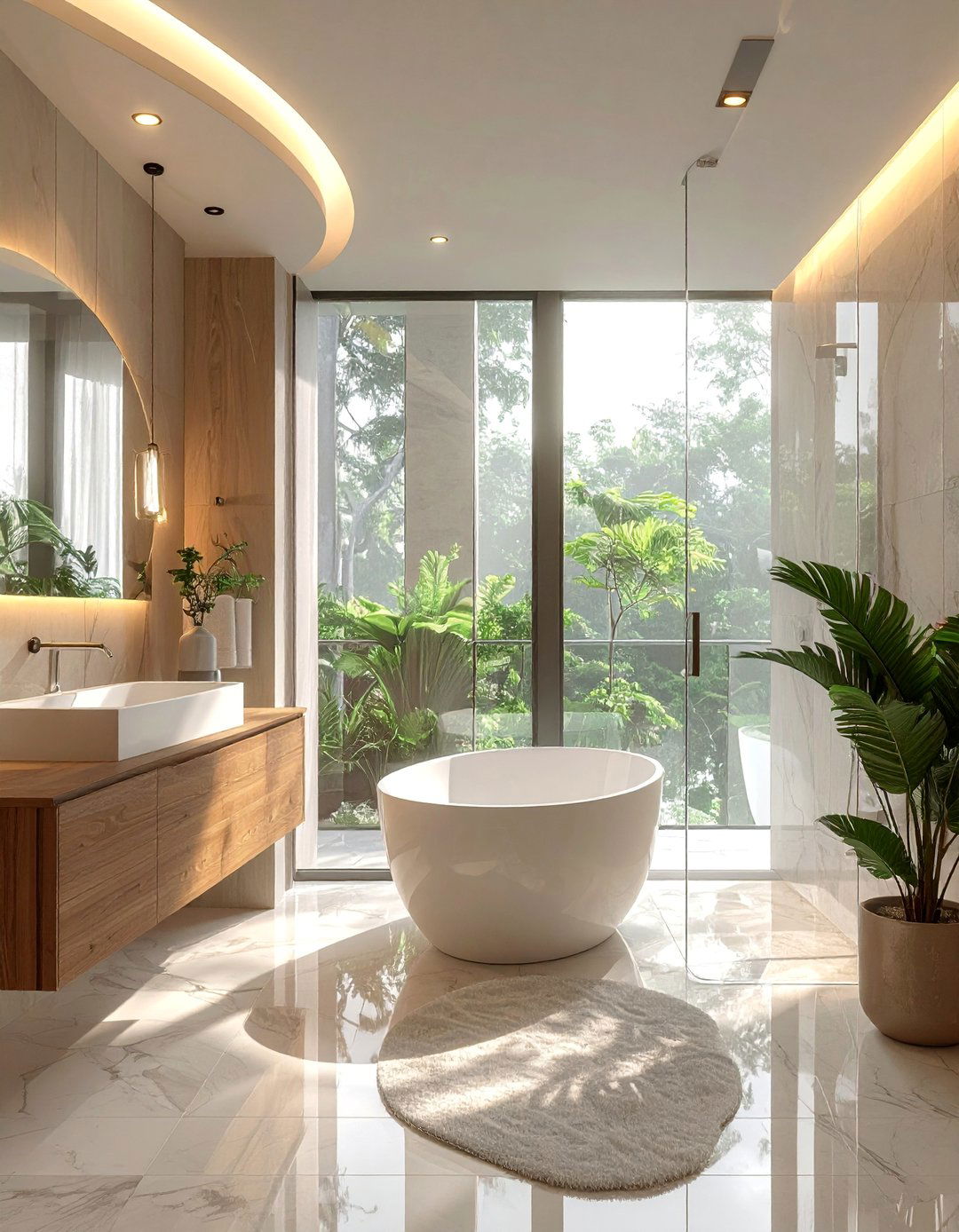 Curved Glass Partitions - 30 Open Concept Bathroom Ideas for Modern Homes