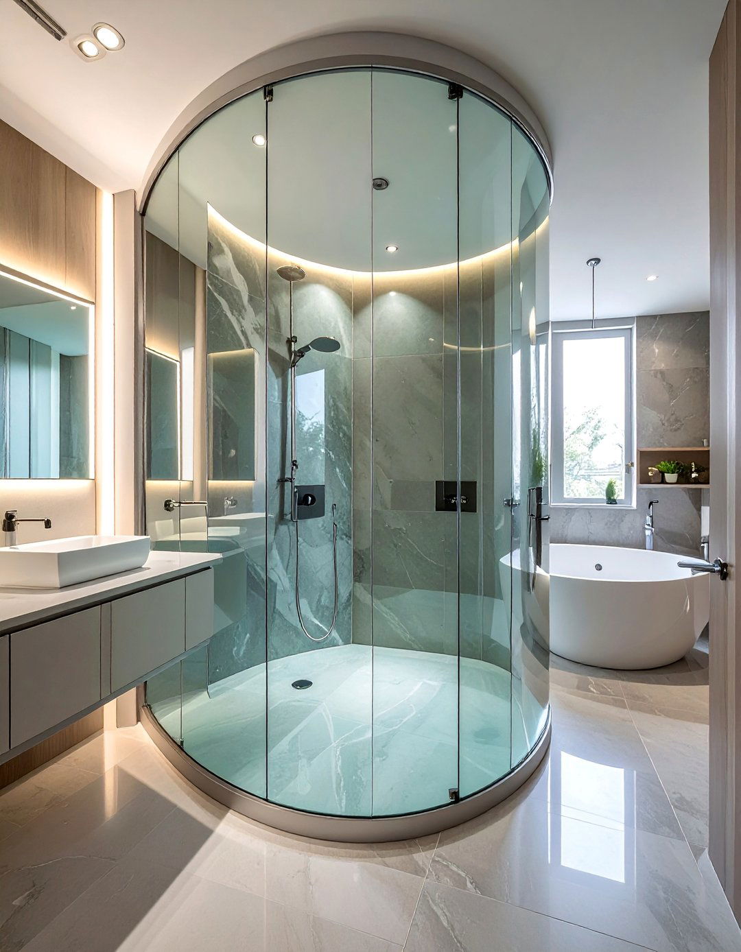 Curved Glass Privacy Walls - 20 Bathroom Partition Ideas to Maximize Space and Privacy